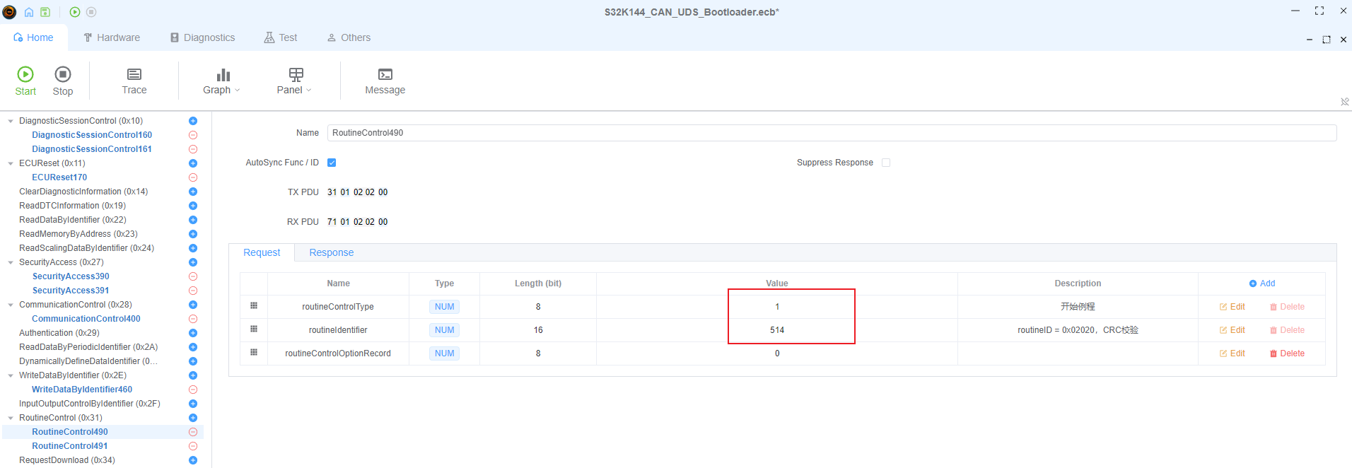 Routine Control Configuration